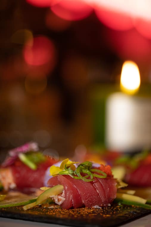 Tuna nigiri by candlelight